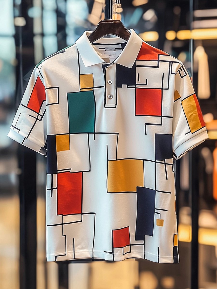 Camisa polo ejecutivo casual Bauhaus Style Button de manga corta para hombre