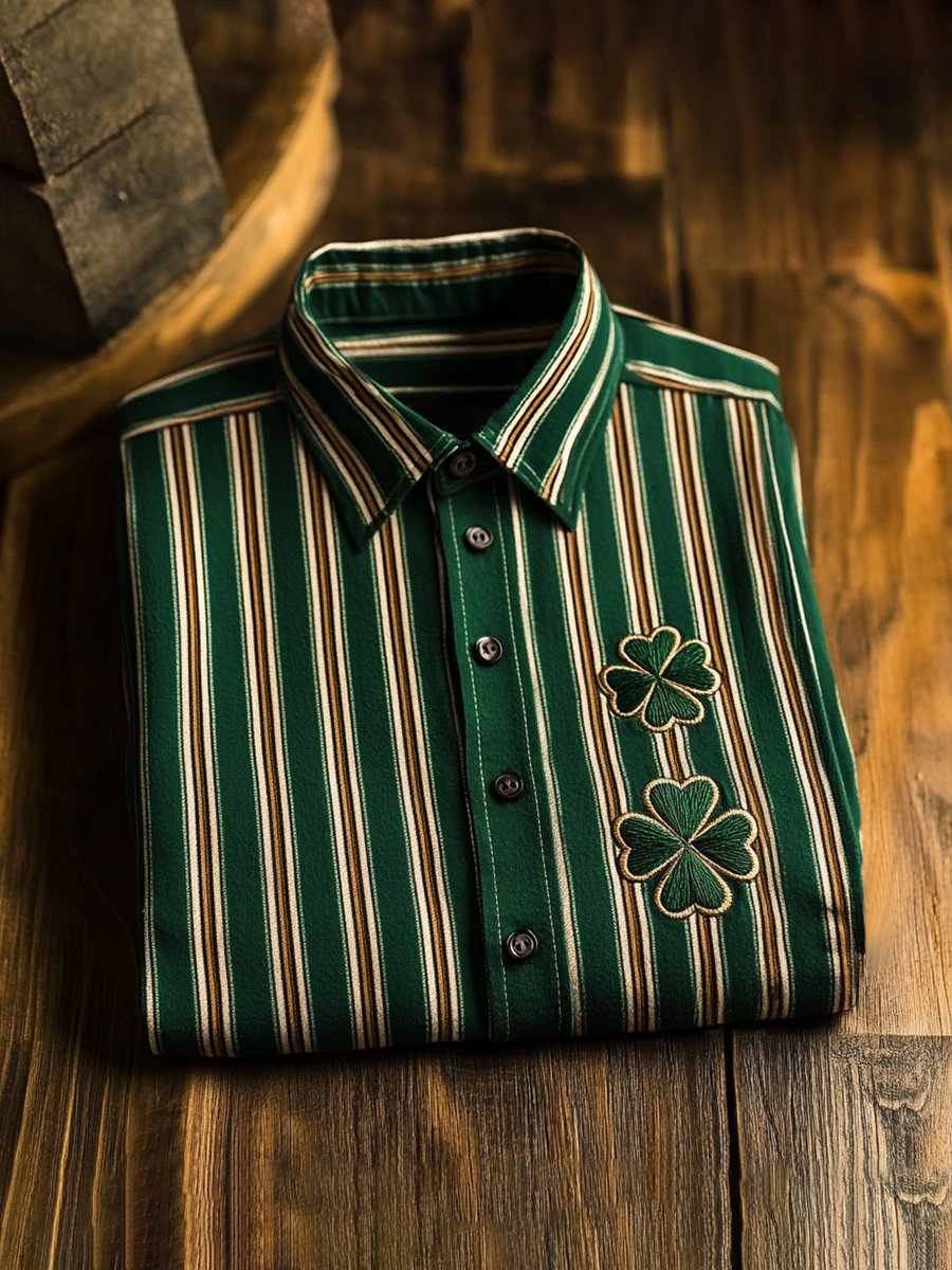 Camisa casual St. Patrick a rayas de manga larga para hombre
