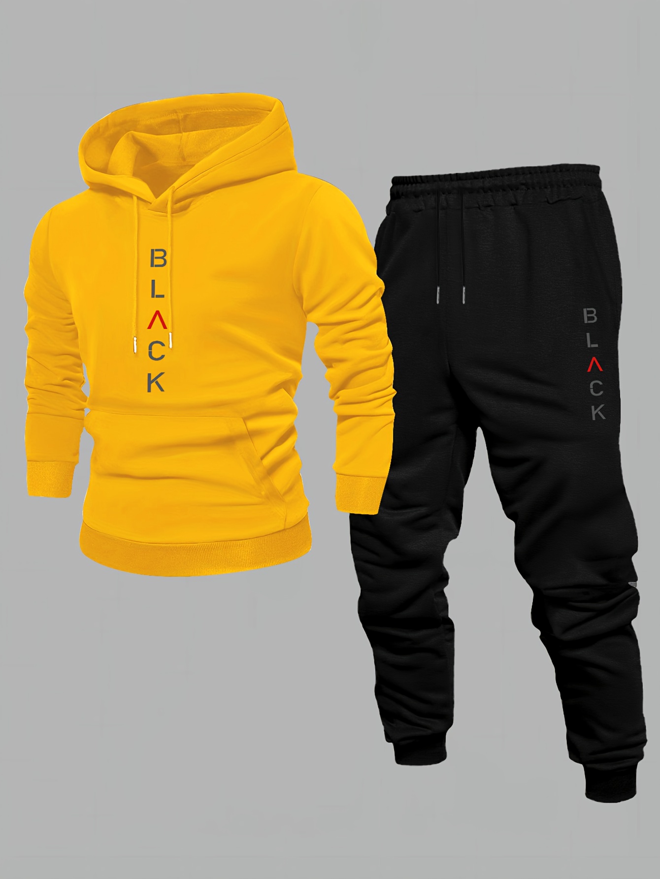 Conjunto de dos piezas casual Color Matching estampado sudadera con capuchas de manga larga sudaderas & Sweatpantalón para hombre