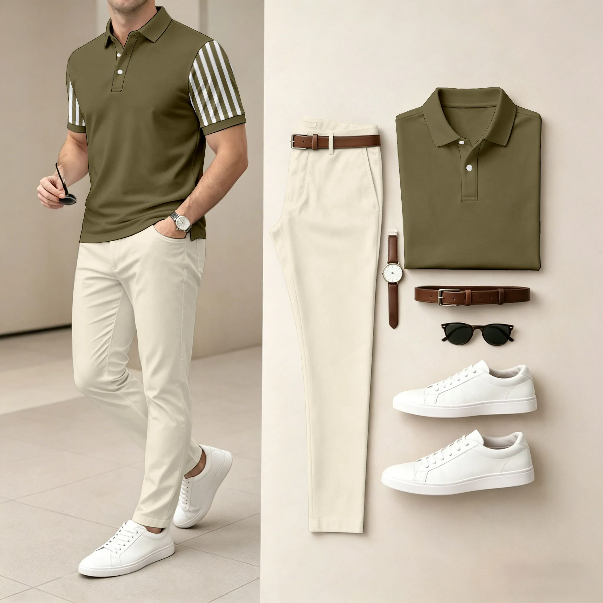 Conjunto de dos piezas casual Dark Blue Geometric estampado camisa polo And pantalón para hombre