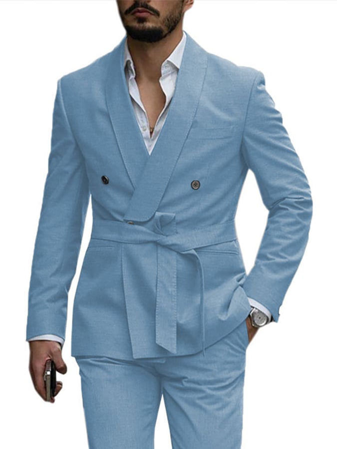 Conjunto de dos piezas casual ejecutivo Banquet Solid cinturón Suit Dress pantalón