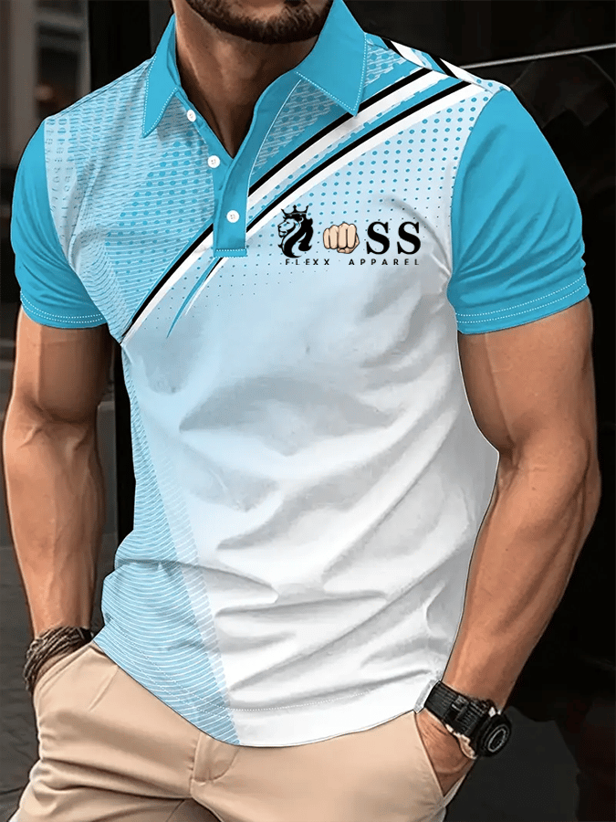 Camisa polo retro Letter Design estampado casual para hombre