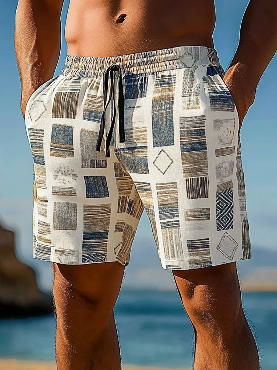 Shorts hawaiano Vacation geométrico estampado Beach para hombre