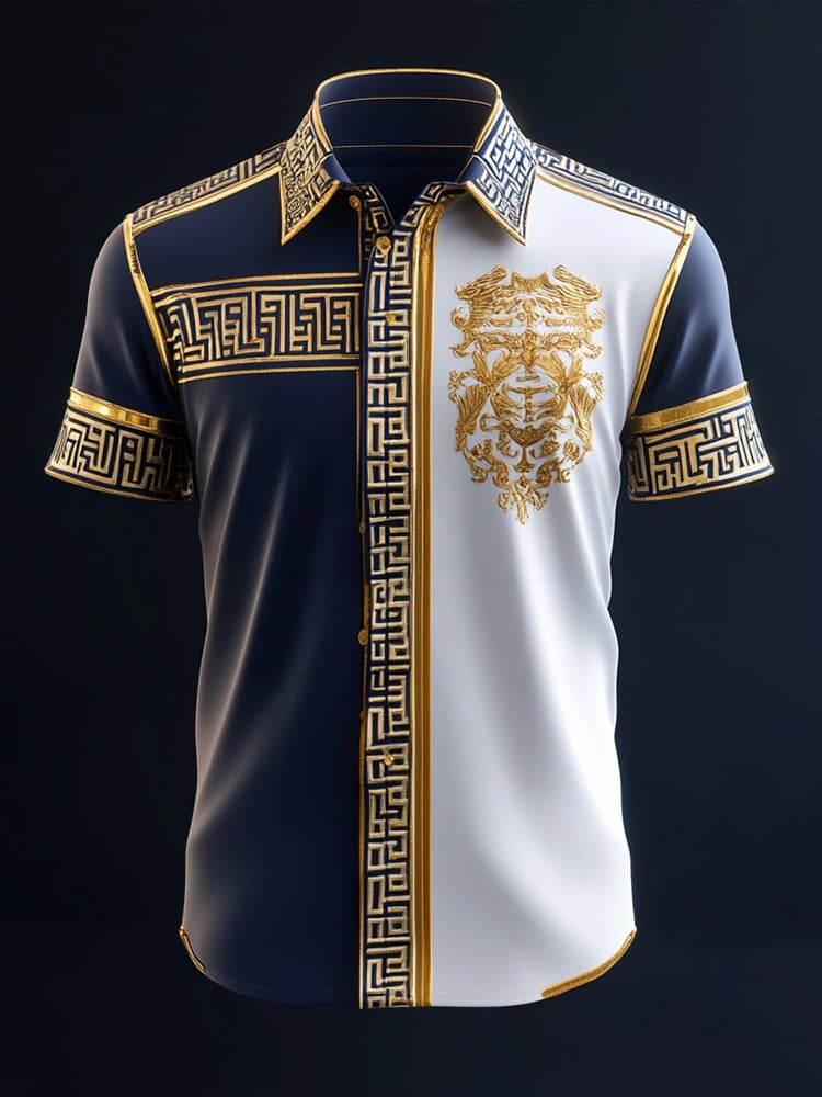 Camisa satén Luxe estampado de manga corta Button para hombre