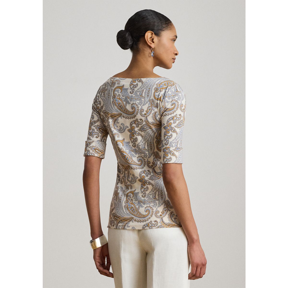 Women's Paisley Stretch Cotton Boatneck Tee - 2