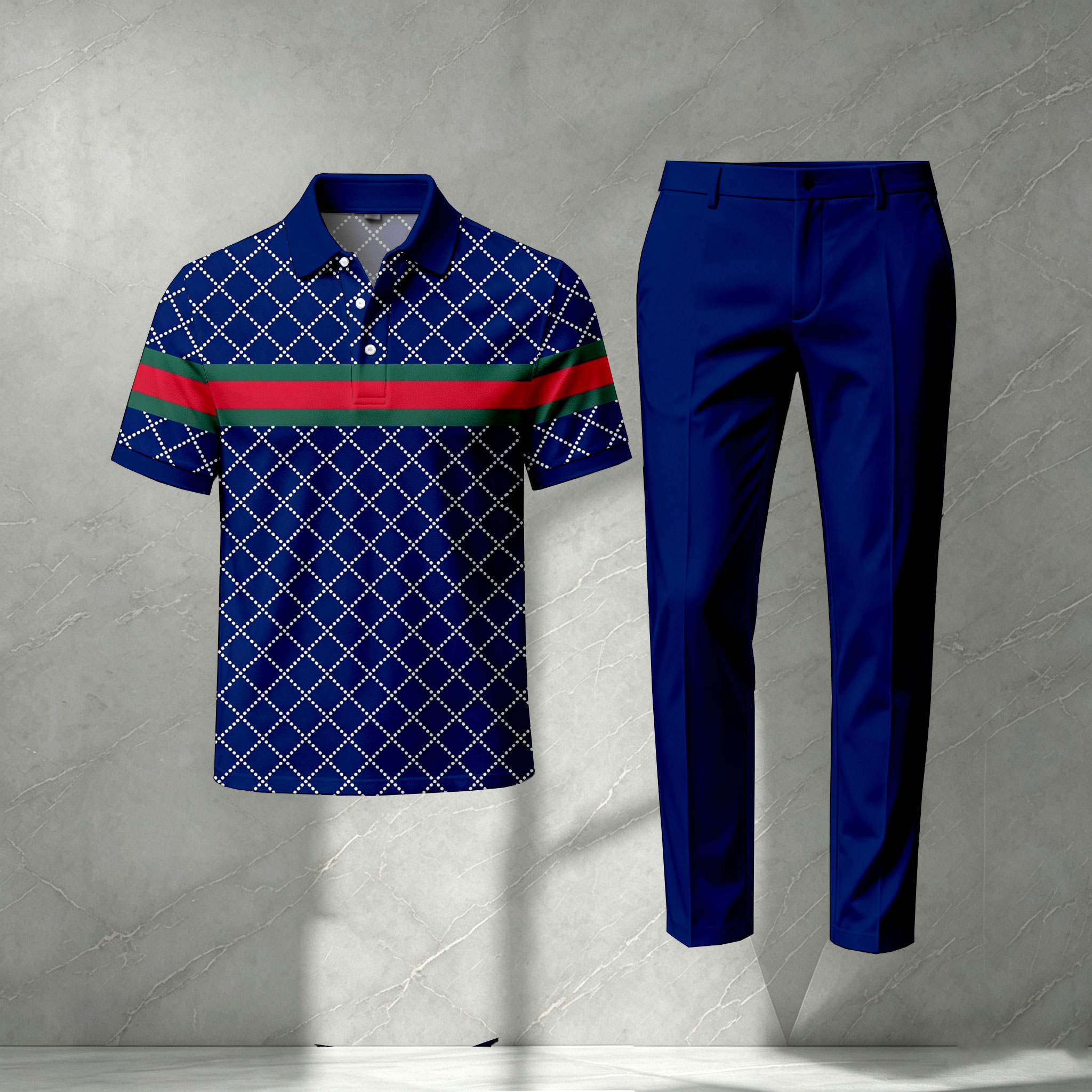 para hombre Dark Blue de manga corta camisa polo and pantalón Set