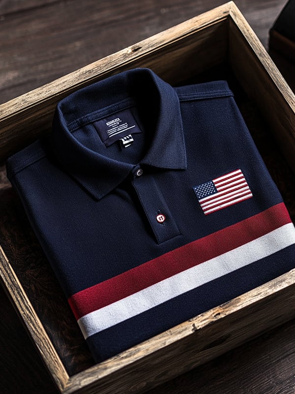 Camisa polo clásico ejecutivo Flag Independence Day de manga corta para hombre