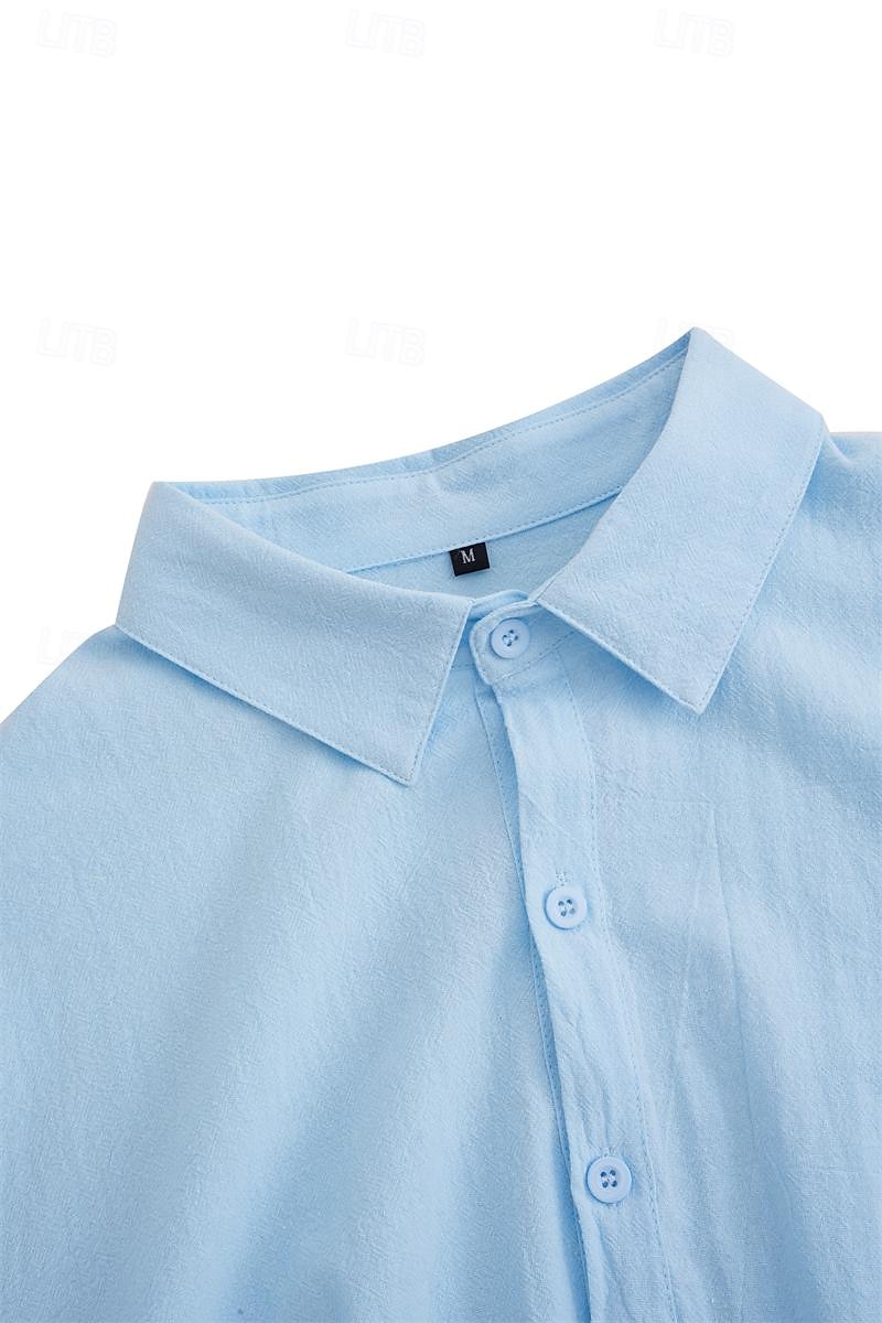 Camisa de lino camisa Summer camisa Beach camisa Plain casual para uso diario Black White Pink Royal Blue de manga larga solapa Spring & Summer Clothing Apparel para hombre - vista 1