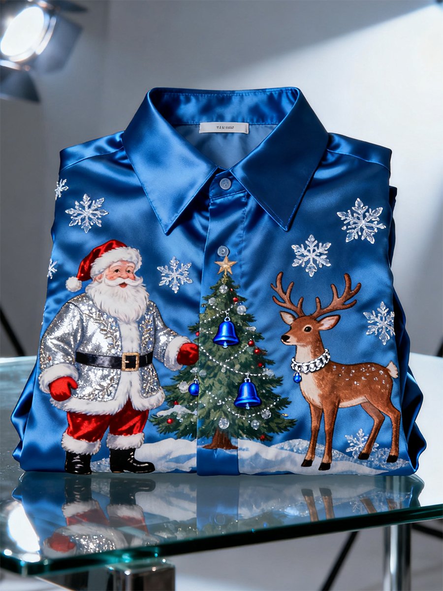 Camisa Luxurious satén Christmas de manga larga para hombre
