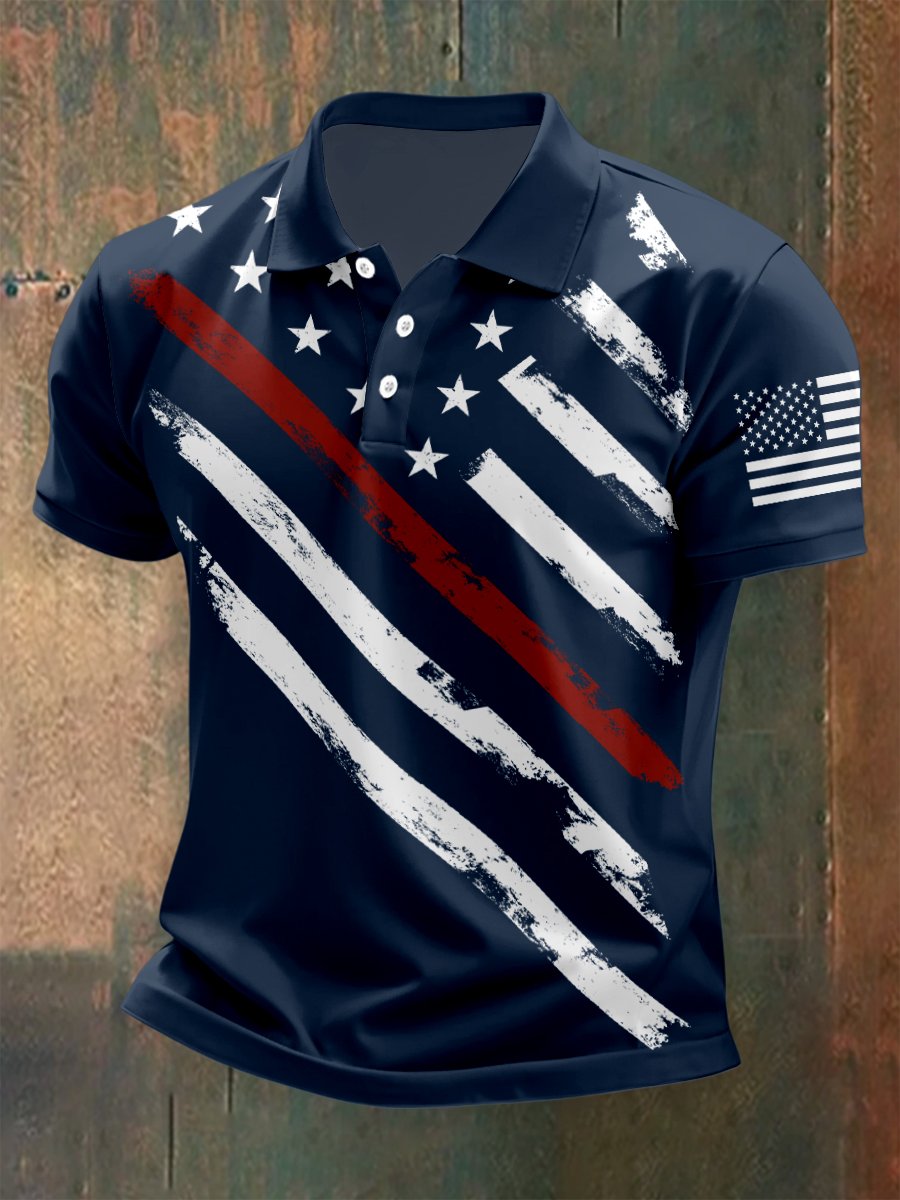 Camisa polo para exterior Independence Day American Flag Button de manga corta para hombre