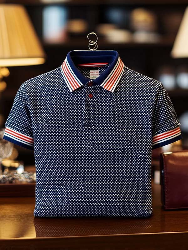 Camisa polo ejecutivo casual Polka Dots Button de manga corta para hombre
