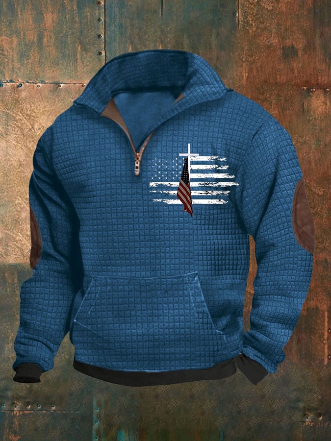 Sudadera casual Zip Neck Waffle Faith estampado para hombre