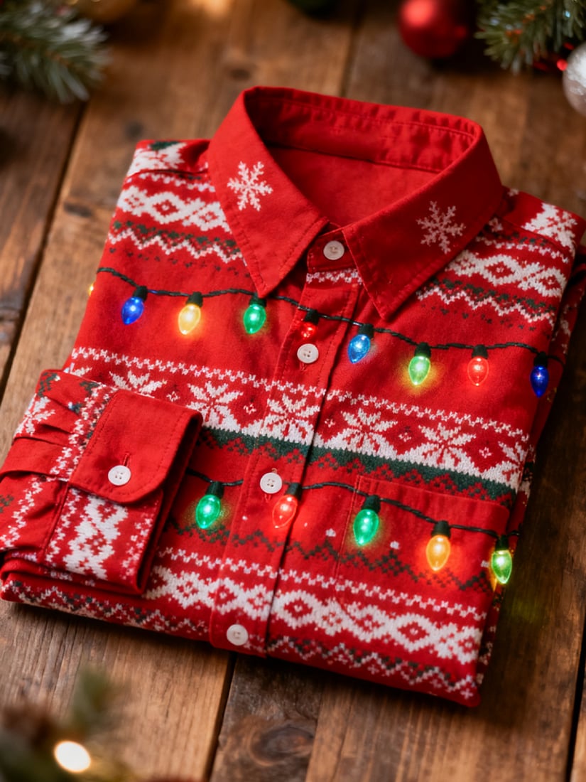 Camisa Christmas de manga larga con botones para hombre