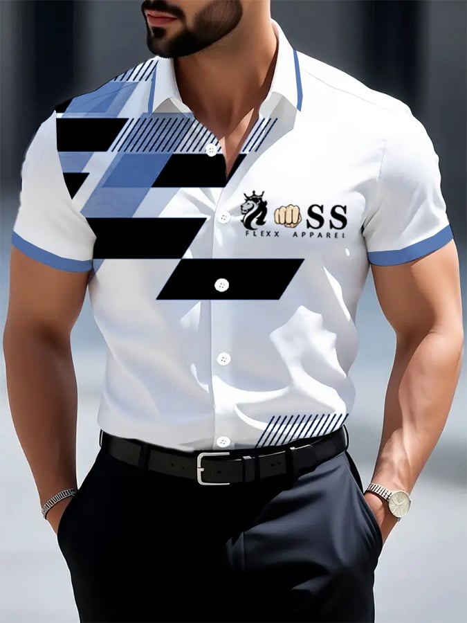 Camisa retro Letter Design estampado ejecutivo de manga corta para hombre