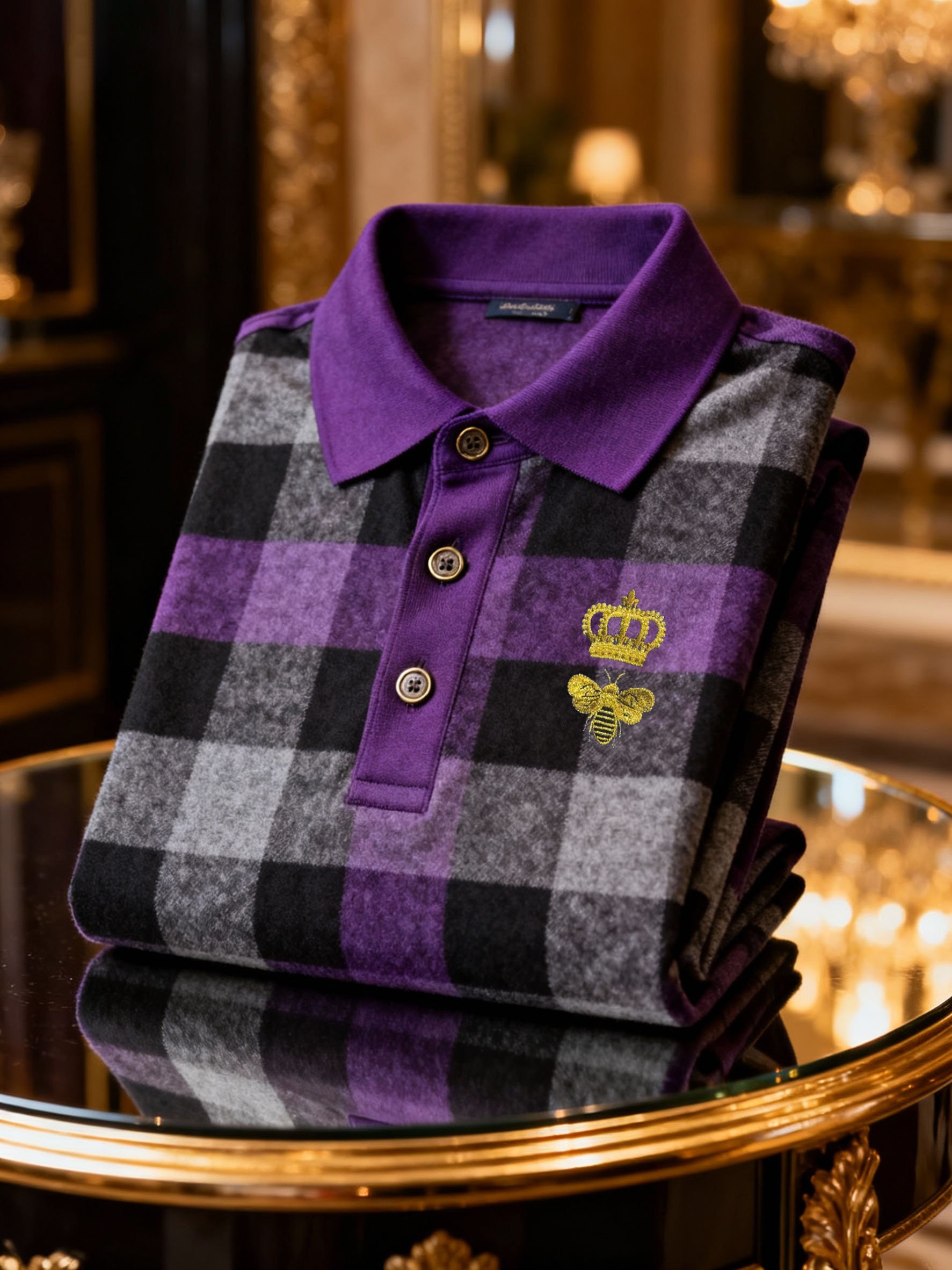 Camisa polo retro ejecutivo Logo estampado de manga larga para hombre
