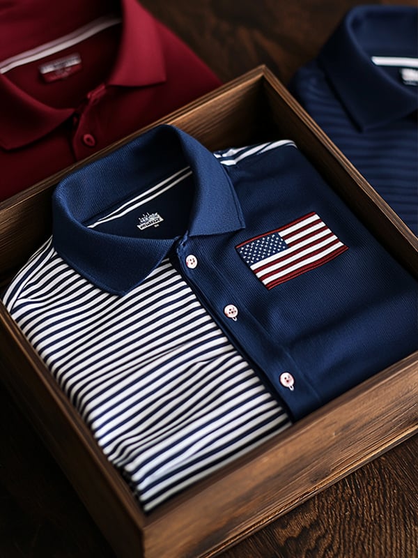 Camisa Mens de lujo casual Independence Day Flag de manga larga