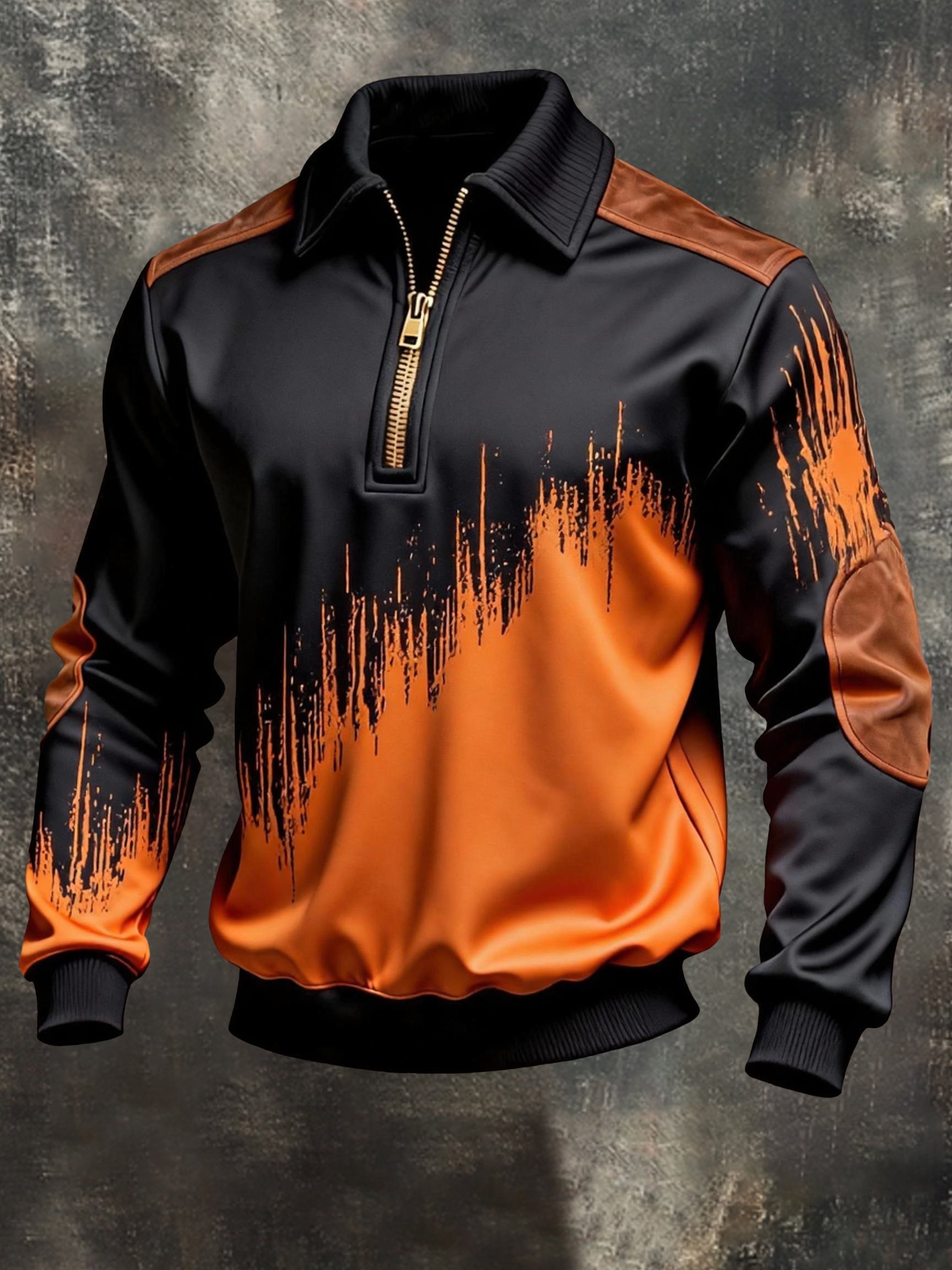 Sudadera vintage Color-Block estampado con cierre con gorrasucha para hombre
