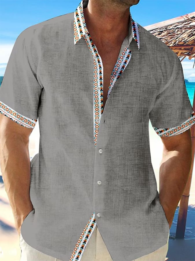 Camisa floral Tribal Colorblock estampado Collar elegante