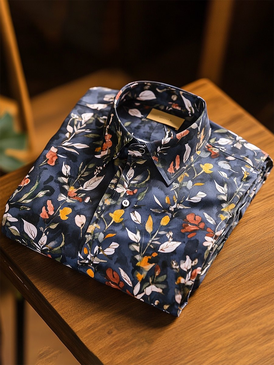 Camisa casual Festive floral estampado de manga larga para hombre