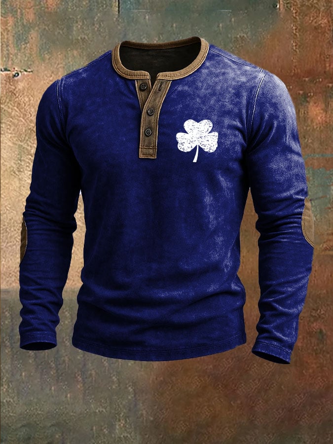 Camisa St. Patrick's Day estampado casual Henley para hombre
