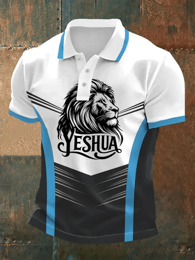 Camisa polo retro Faith casual estampado para hombre