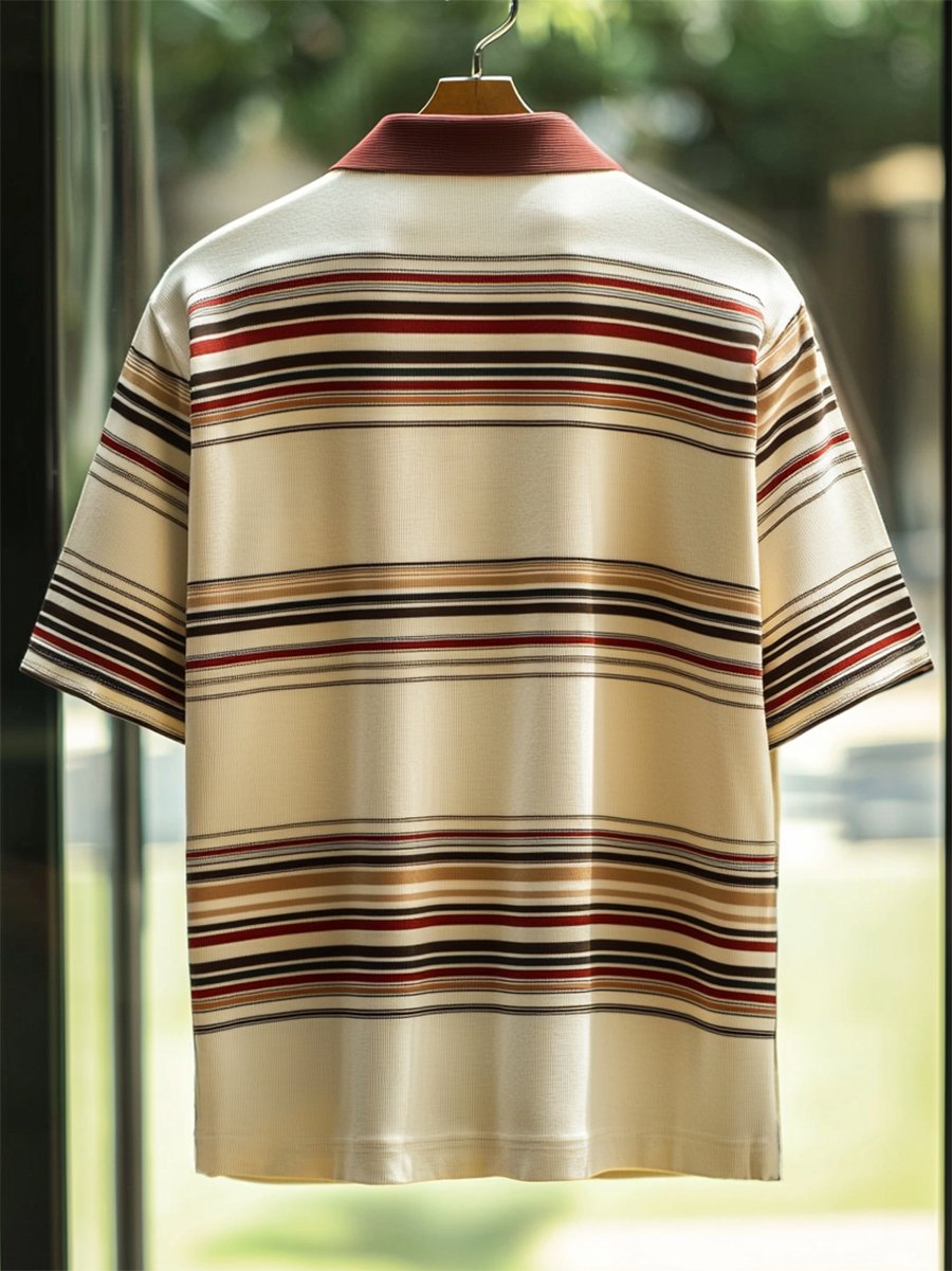 Camisa polo ejecutivo casual a rayas Button de manga corta para hombre