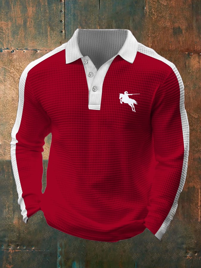 Camisa polo ejecutivo casual Waffle Fabric de manga larga para hombre