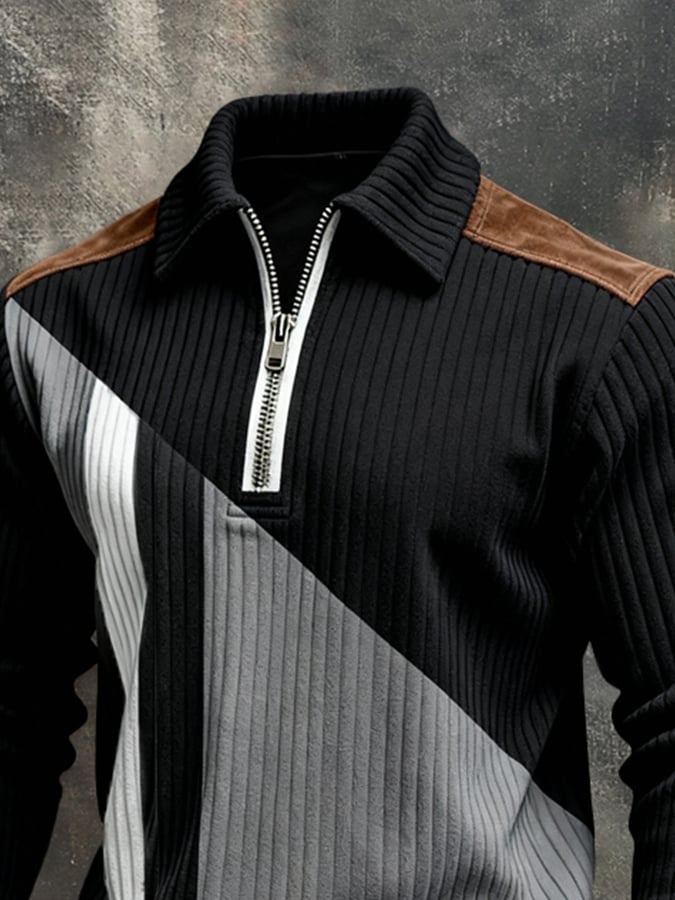 para hombre retro en bloques de color Print Color-Blocked con cierre Sweacamiseta