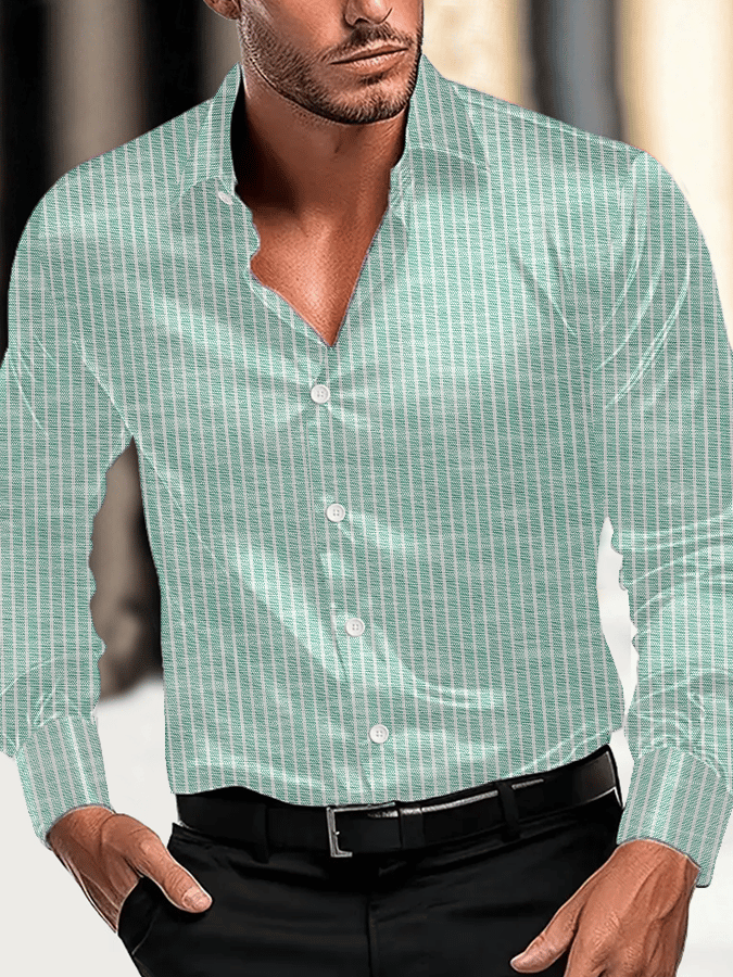 Camisa vintage ejecutivo casual estampado satén de manga larga para hombre