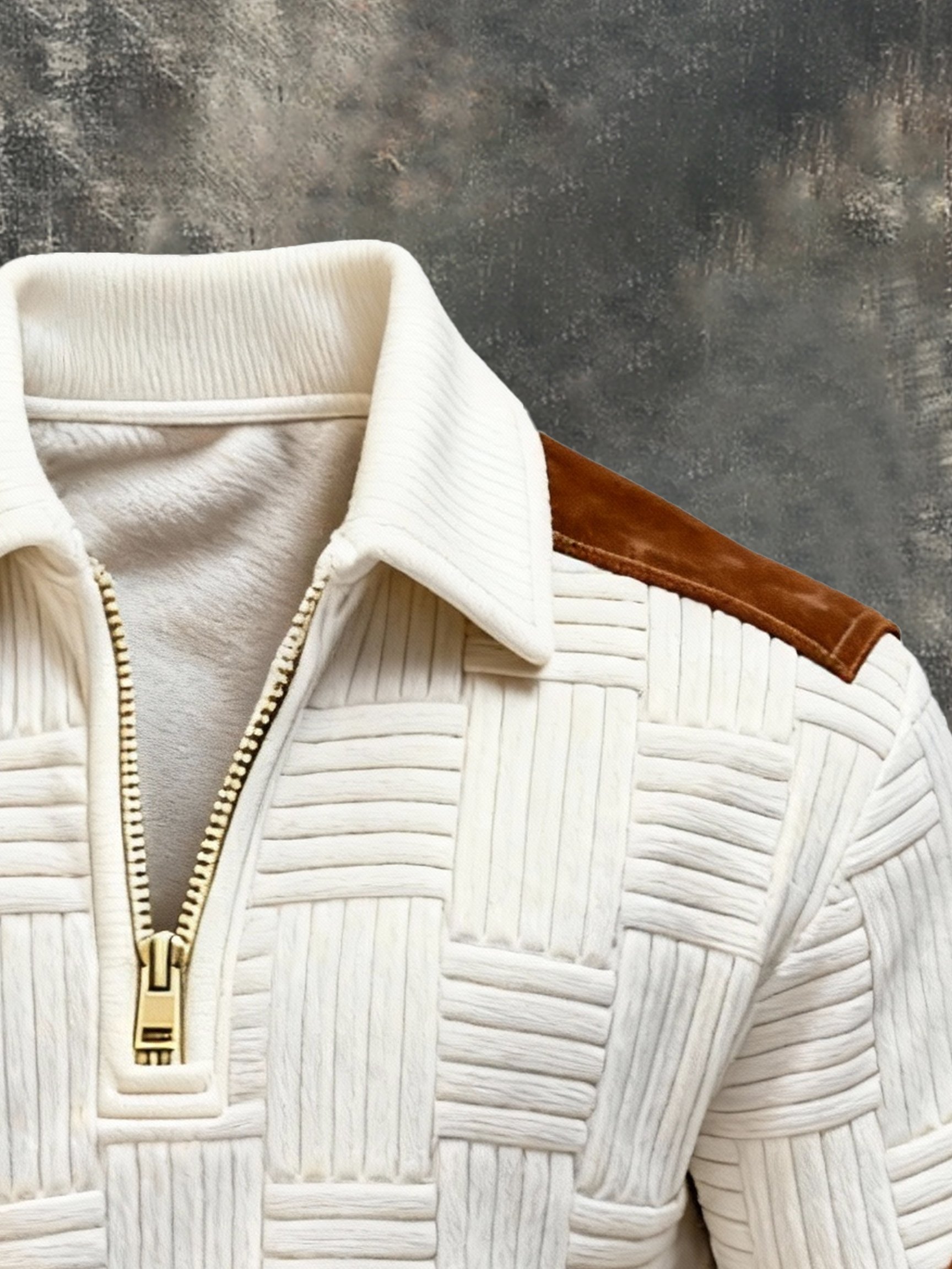 Sudadera retro jacquard texturizado Comfortable con cierre para hombre