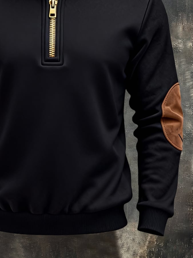 Sudadera retro en bloques de color estampado cierre para hombre