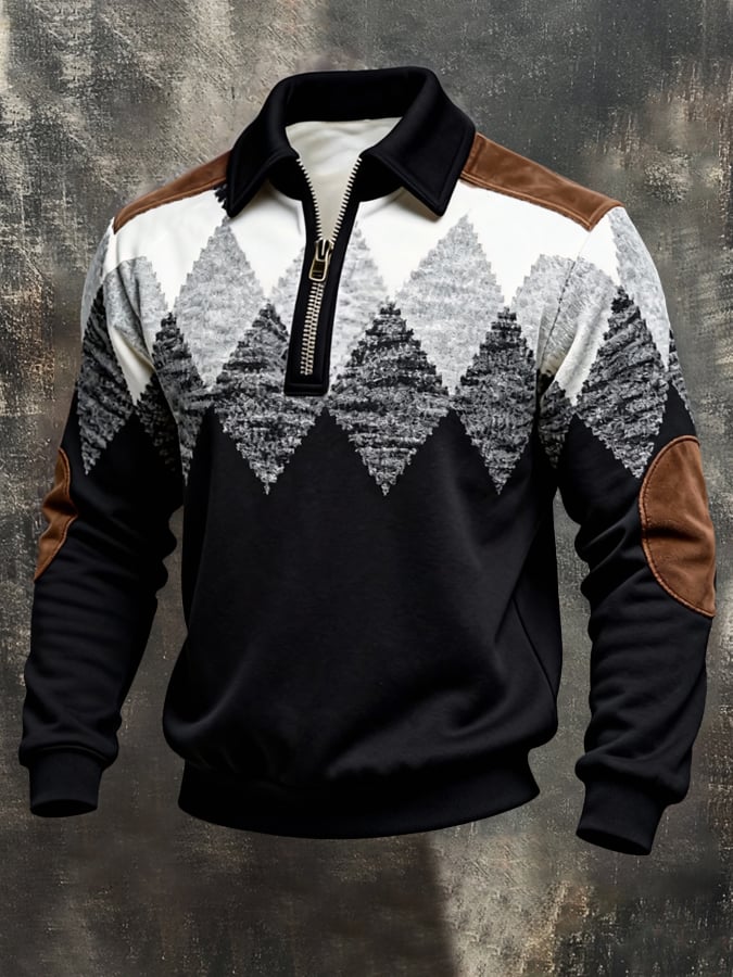 Sudadera retro en bloques de color estampado Color-Blocked con cierre para hombre