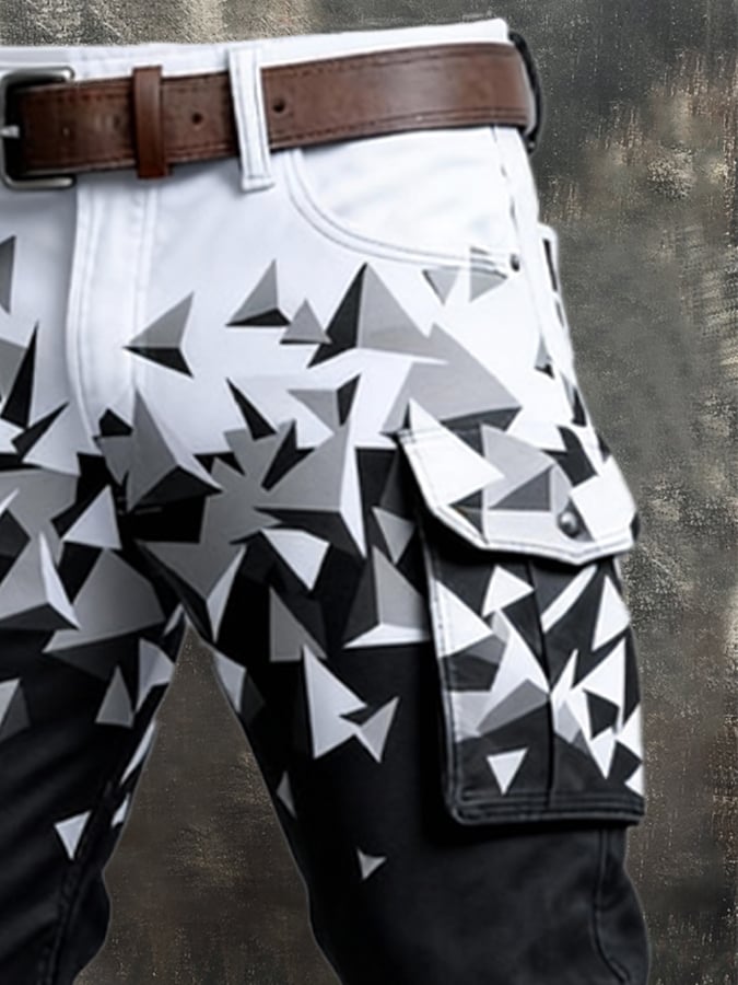 Pantalón retro en bloques de color desgastado bolsillo Cargo para hombre