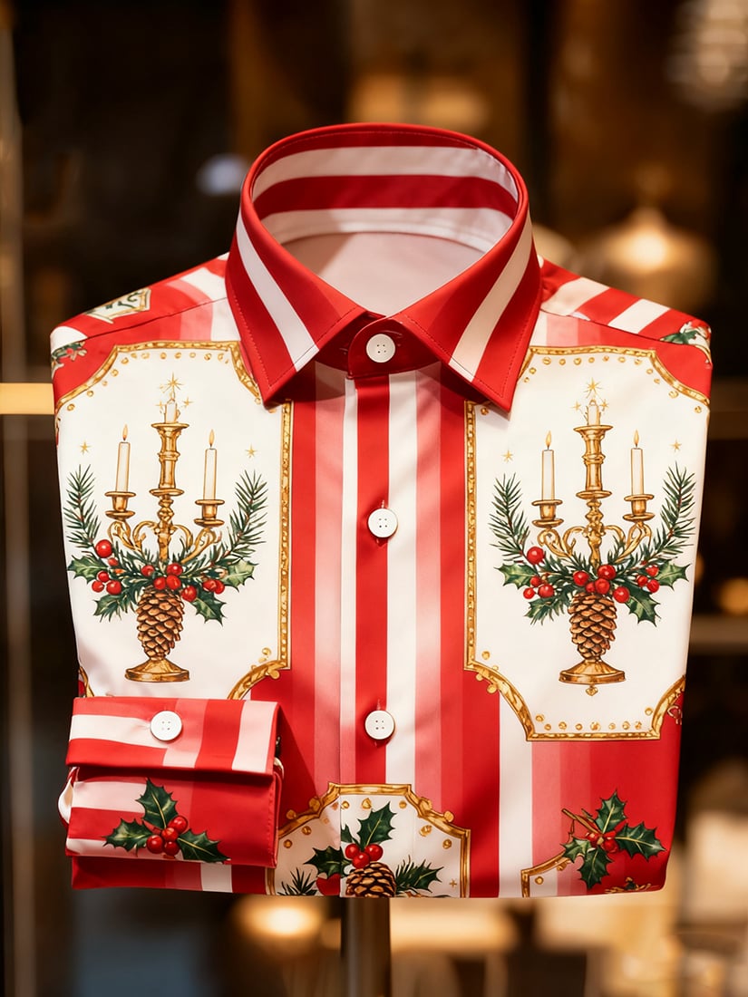 Camisa Christmas Holiday con botones de manga larga para hombre
