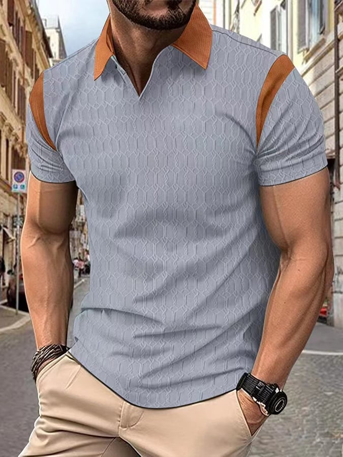 Camisa polo geométrico jacquard Fabric de modaable casual para hombre
