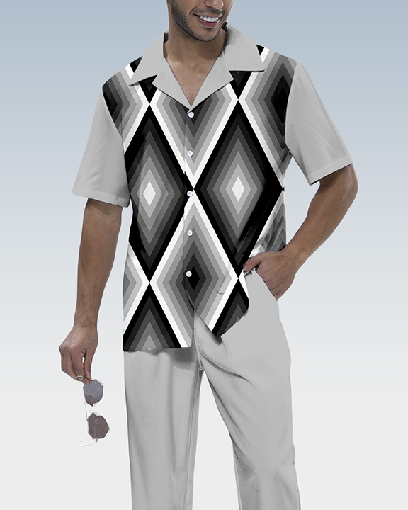 Camisa retro estampado de manga corta walking suit 898 para hombre