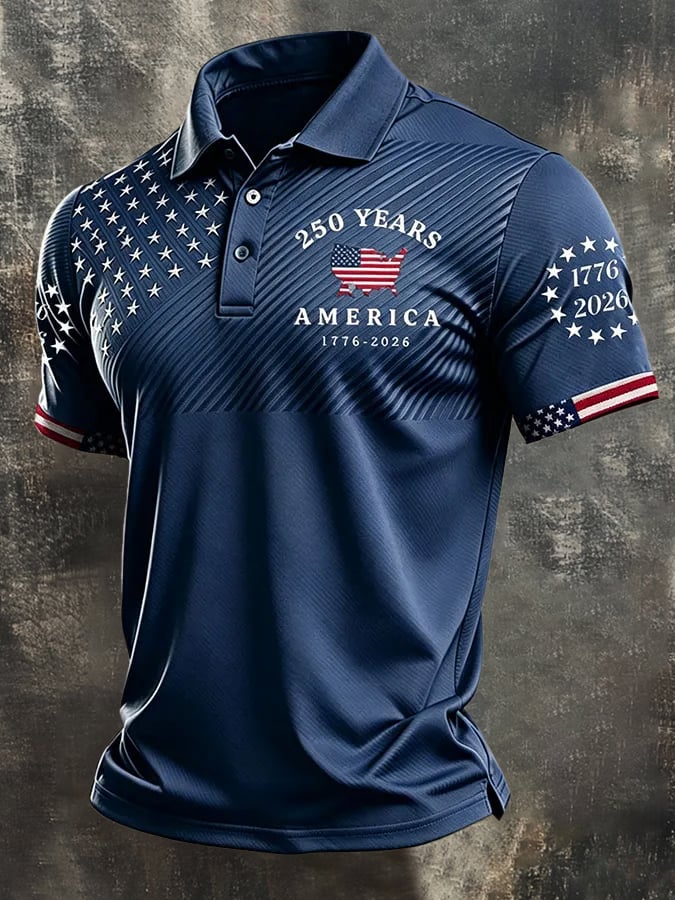 Camisa polo retro "Patriot" Color-Block de manga corta para hombre