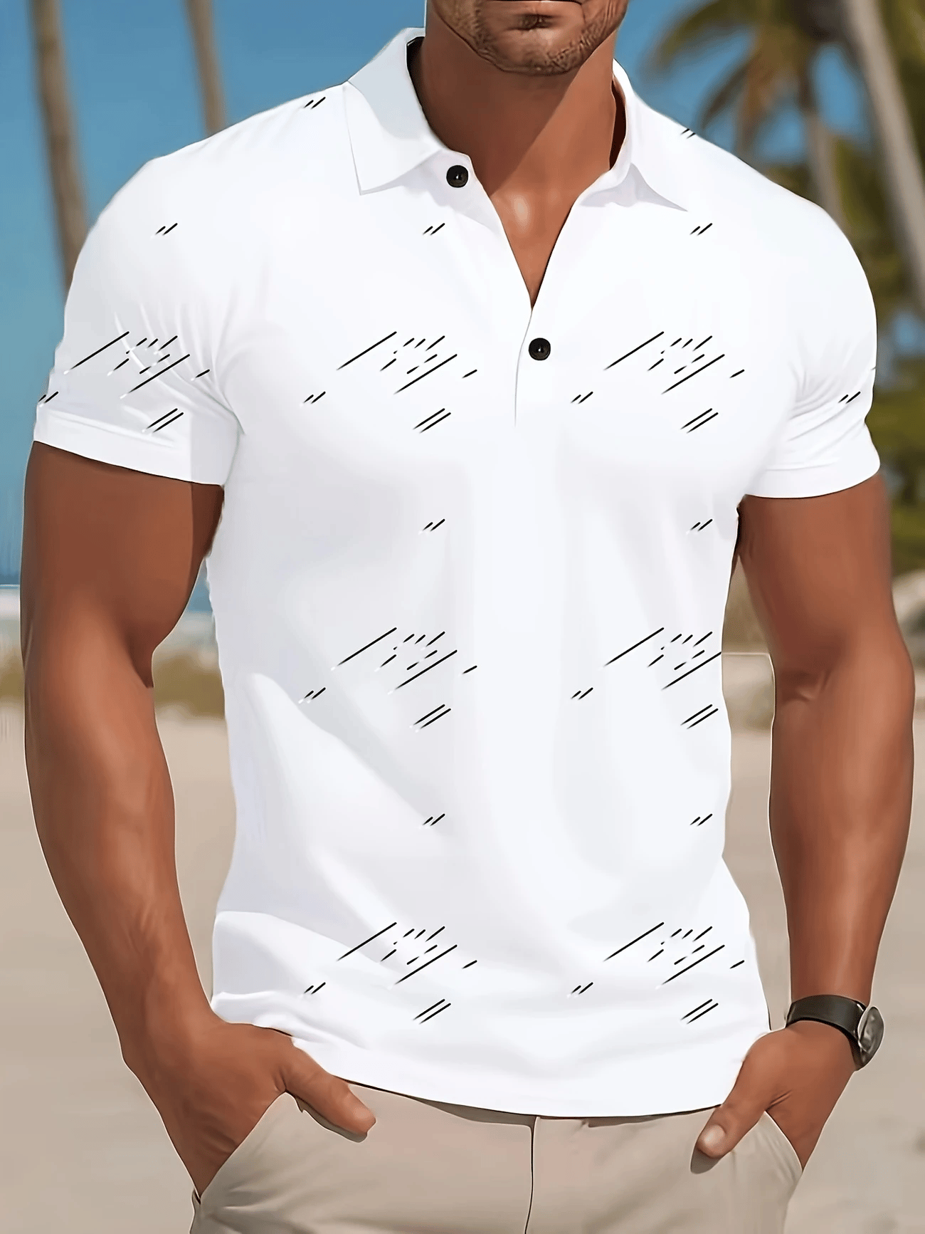 Camisa polo clásico ejecutivo Logo Button de manga corta para hombre