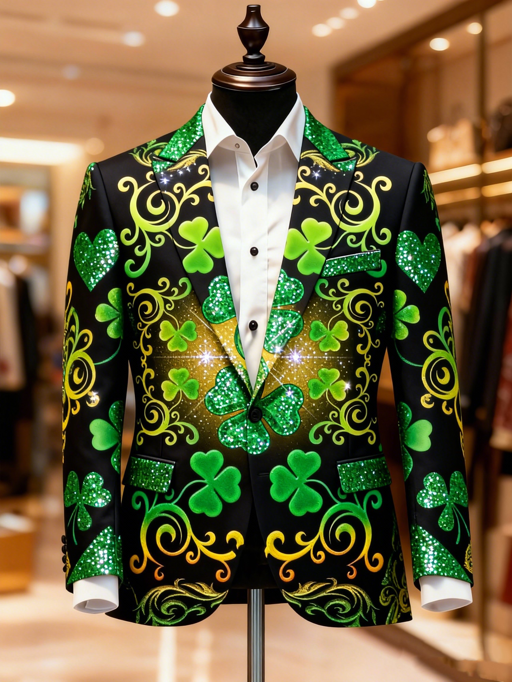 Casual Notch solapa Shamrock St Patrick's Day estampado sacos para hombre