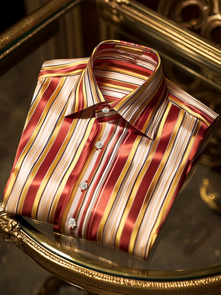 Camisa satén a rayas de lujo ejecutivo de manga larga para hombre