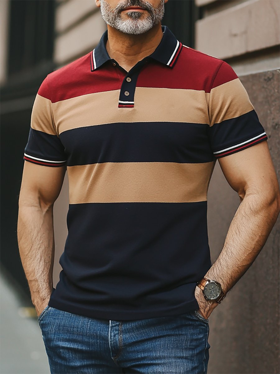 Camisa polo ejecutivo rayas con botones de manga corta para hombre