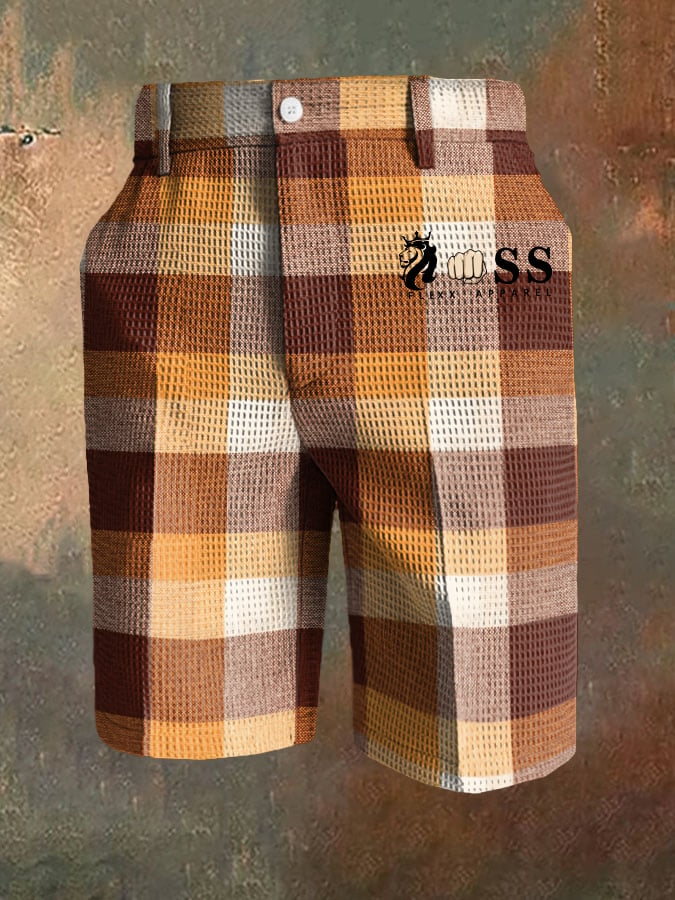 para hombre casual Plaid Waffle pantalón