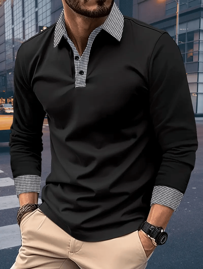 Camisa polo ejecutivo casual a rayas de manga larga para hombre