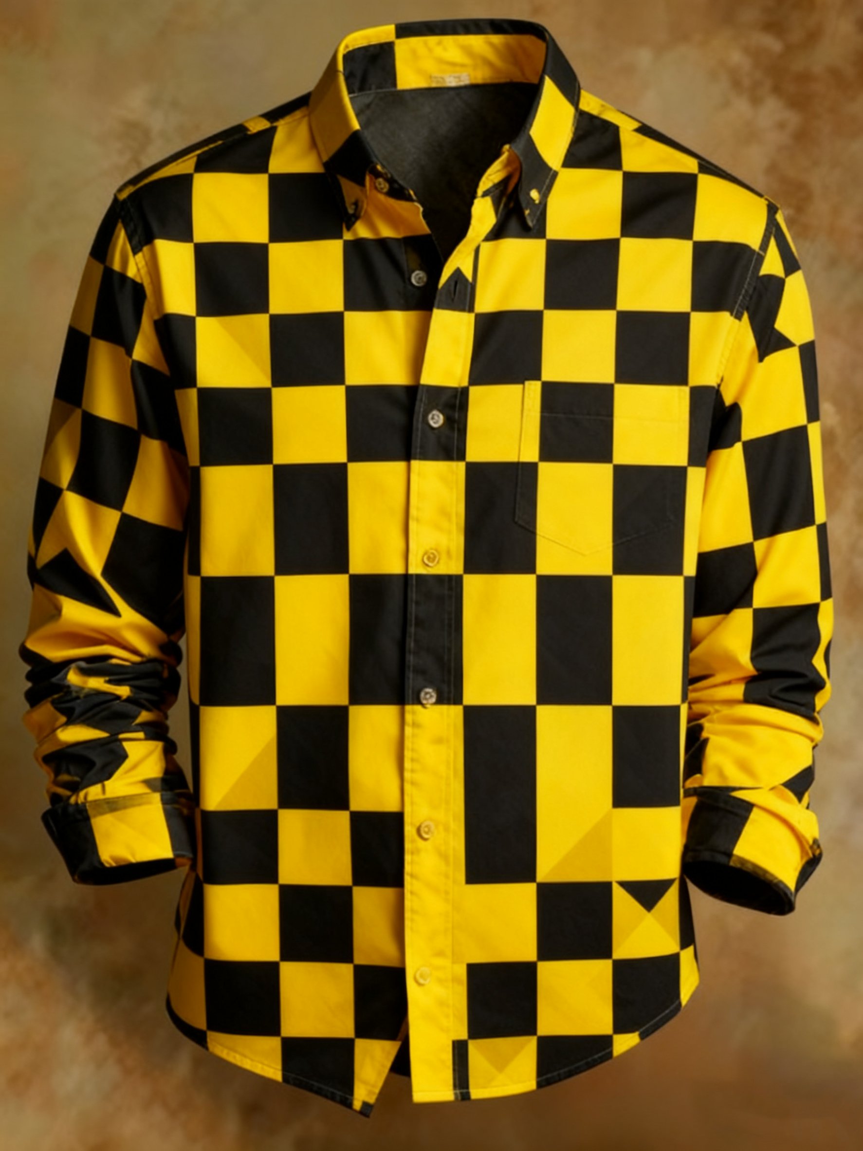 Camisa retro Abstract Art estampado a cuadros diseño ejecutivo Style para hombre