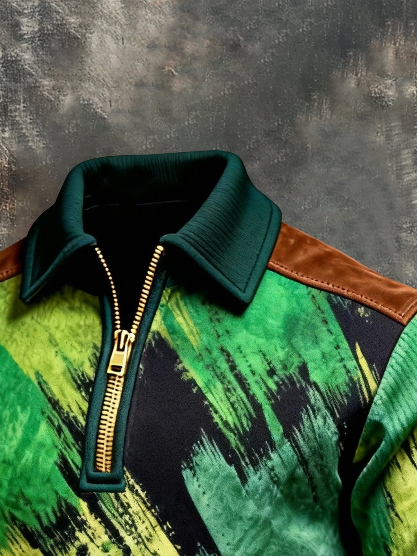 Sudadera vintage Color-Block estampado con cierre con gorrasucha para hombre