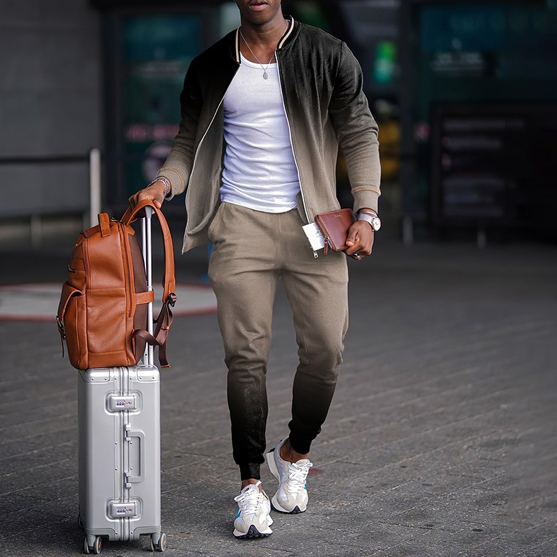 Conjunto de dos piezas Leisure Khaki Gradient chaqueta And pantalón