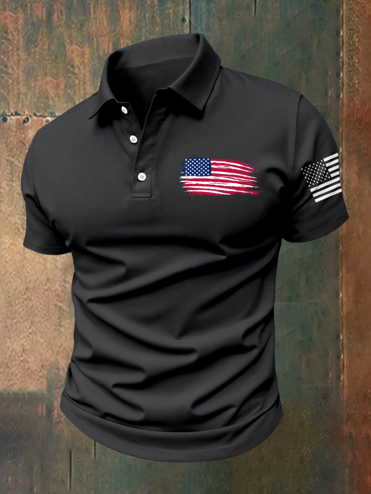 Camisa polo para exterior Independence Day American Flag Button de manga corta para hombre