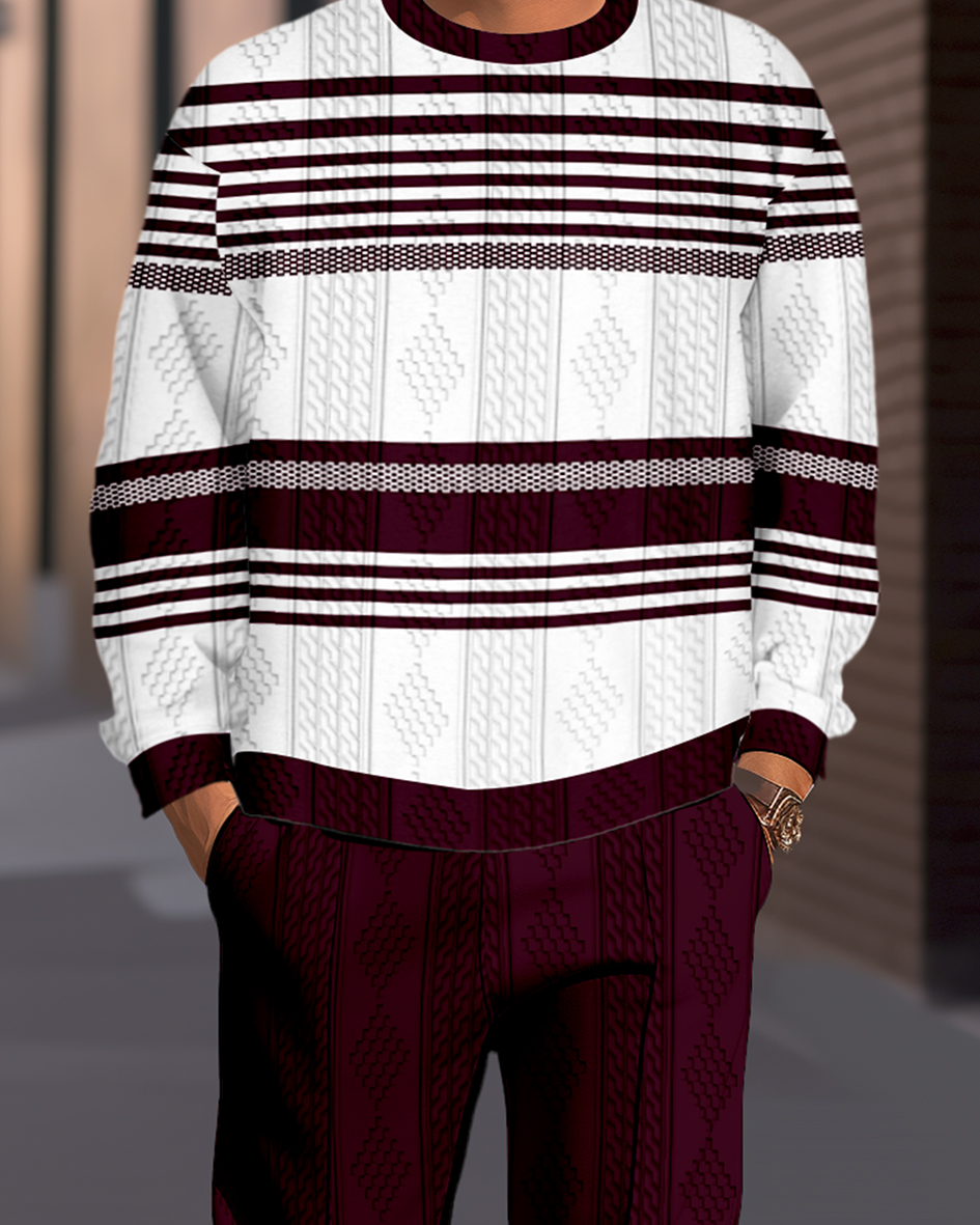 Textured Jacquard Round Neck casual Sports Set 005 para hombre