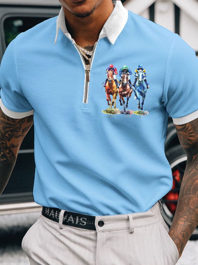 Camisa polo Horse Racing estampado casual para hombre