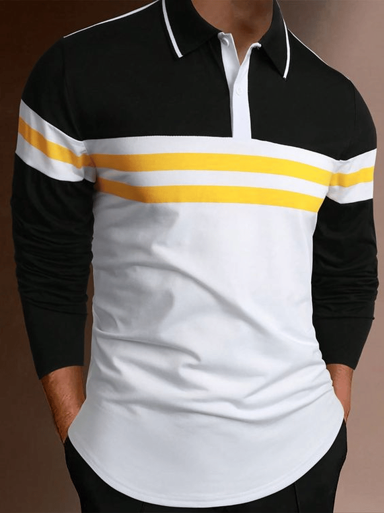 Camisa polo ejecutivo casual a rayas de manga larga para hombre